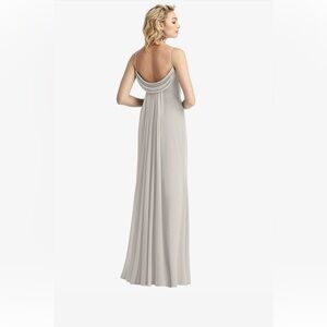 AFTERSIX COWL-BACK CHIFFON TRUMPET GOWN IN OYSTER